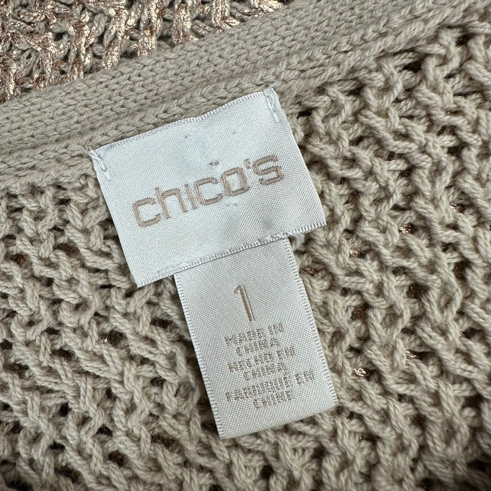Chicos Womens Old Money Textured Knit Top Size 1 US M Copper Shimmer - Picture 3 of 8